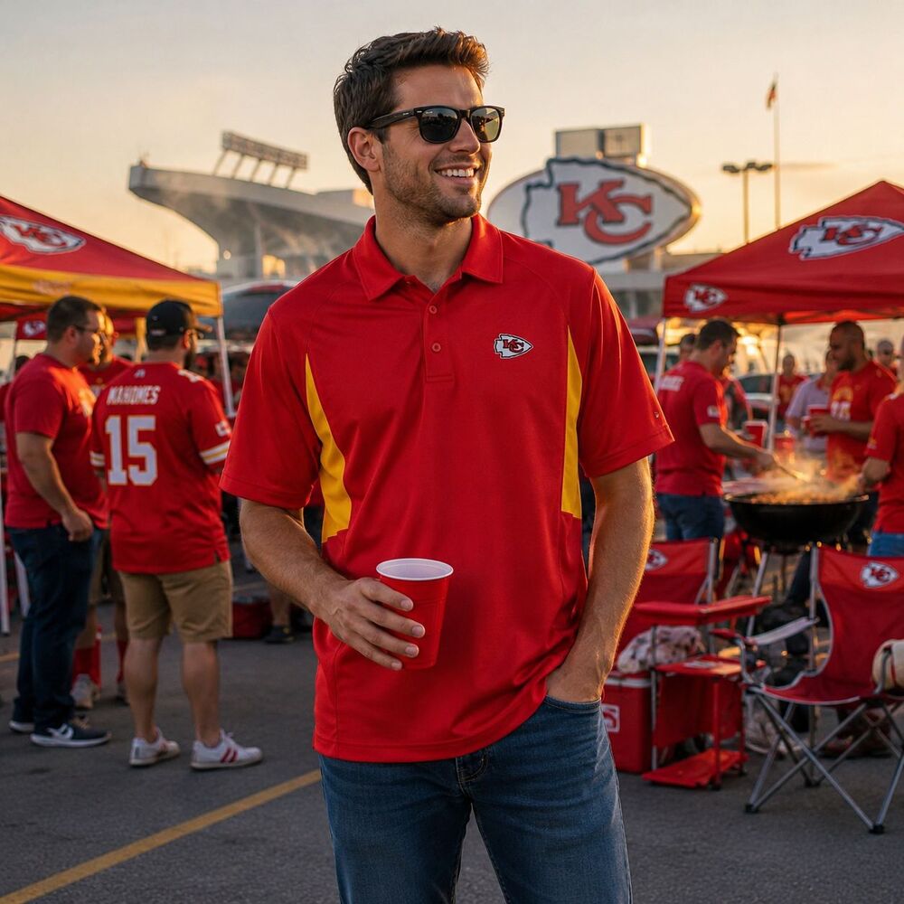Kansas City Chiefs Polo Shirt Medium NFL Red Gold Game Day Tailgate Bold Style